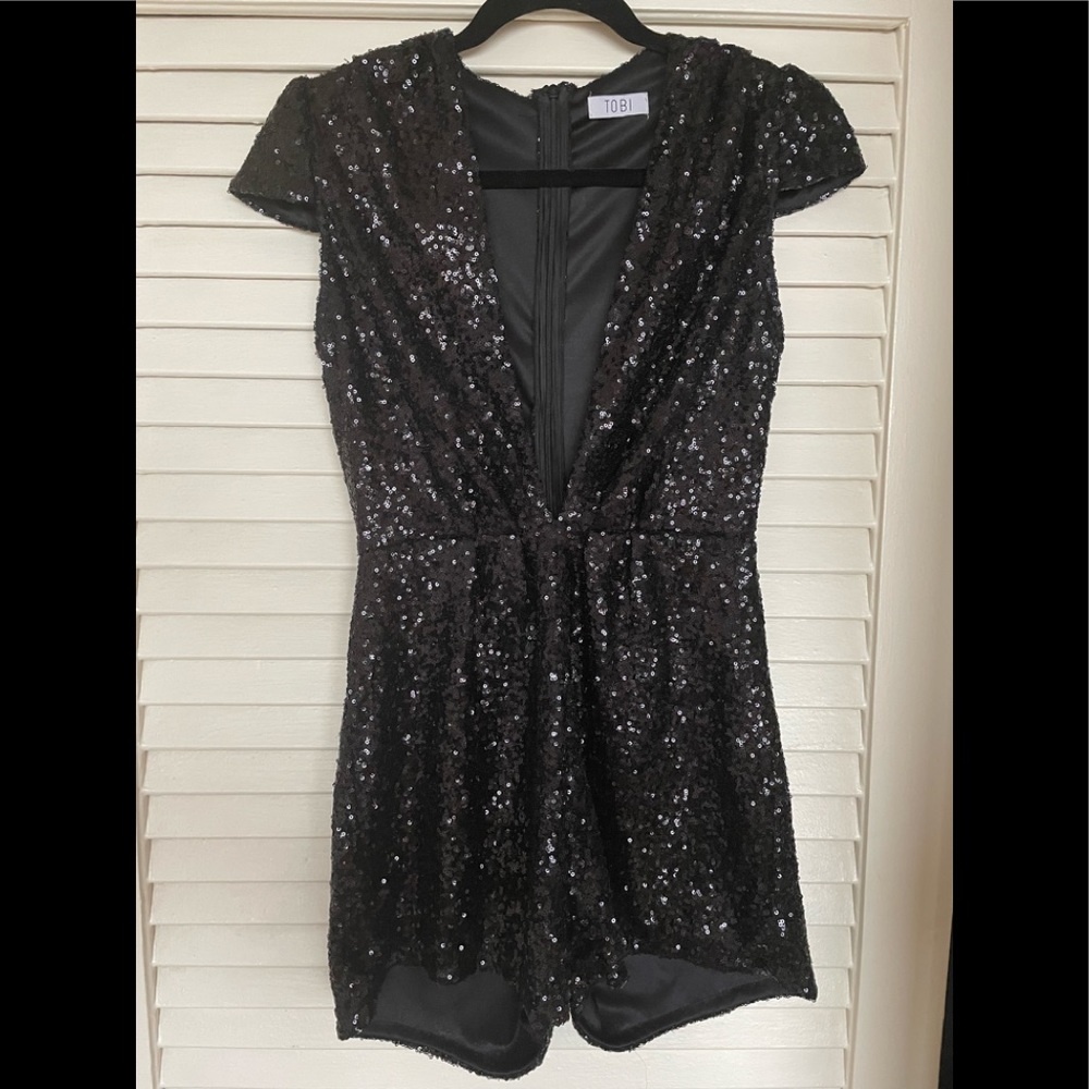 Extra Deep-V Sequin Romper
